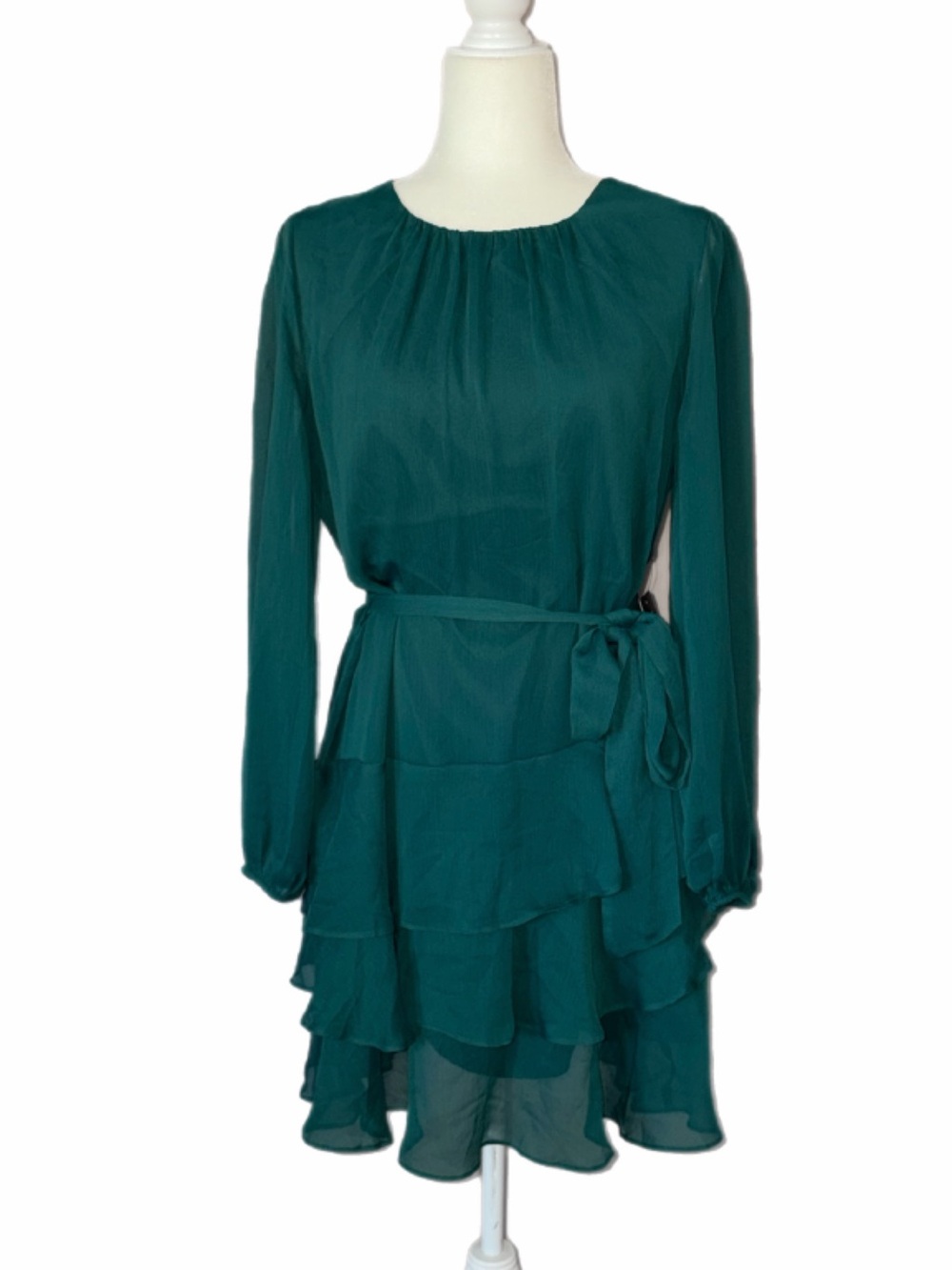 NWT Express Emerald Green tiered ruffle dress Size Large